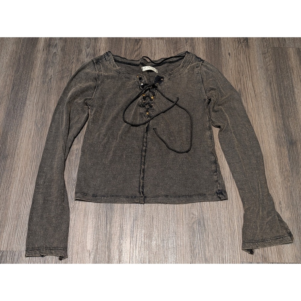 We The Free Lace‎ Up Long Sleeve Top Women's Extra Small XS Gray Studded - Picture 3 of 5
